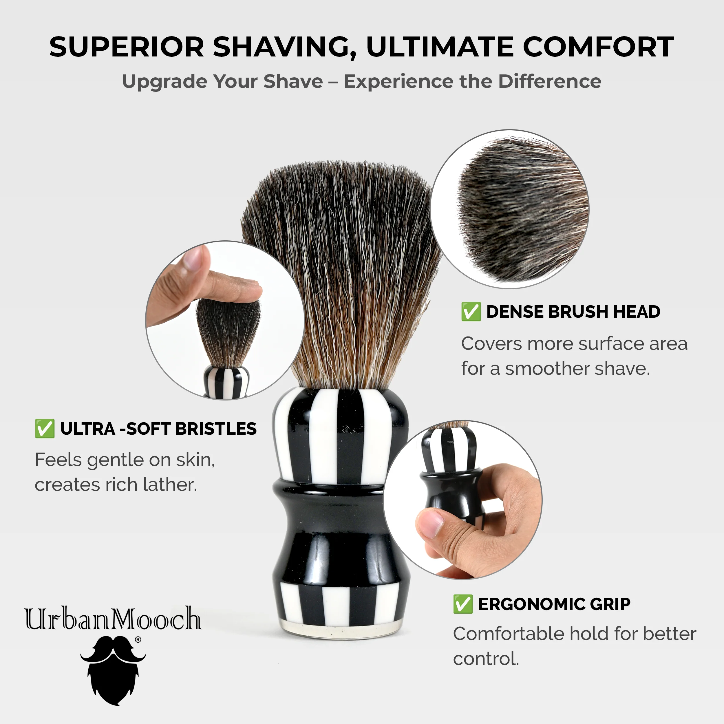 Premium & Stylish Black & White Shaving Brush - Zebra - Image 3