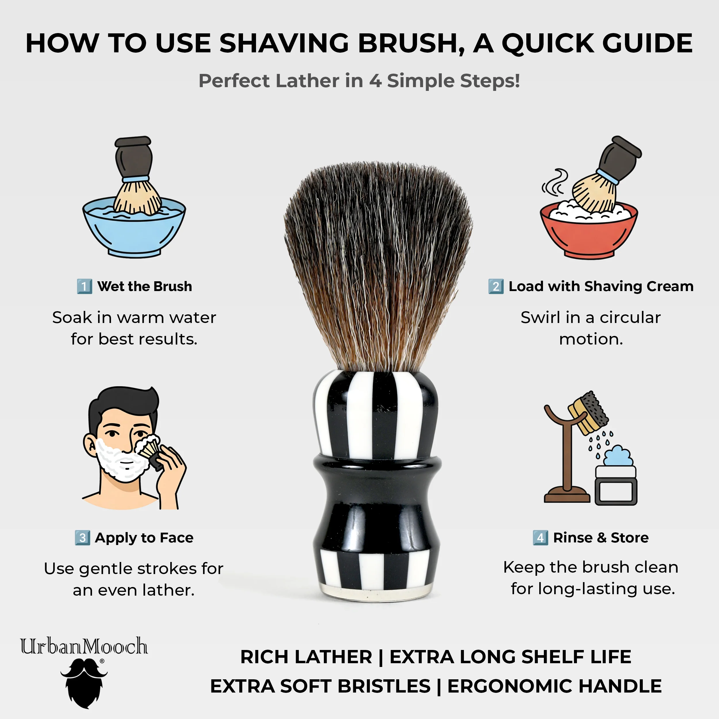 Premium & Stylish Black & White Shaving Brush - Zebra - Image 8