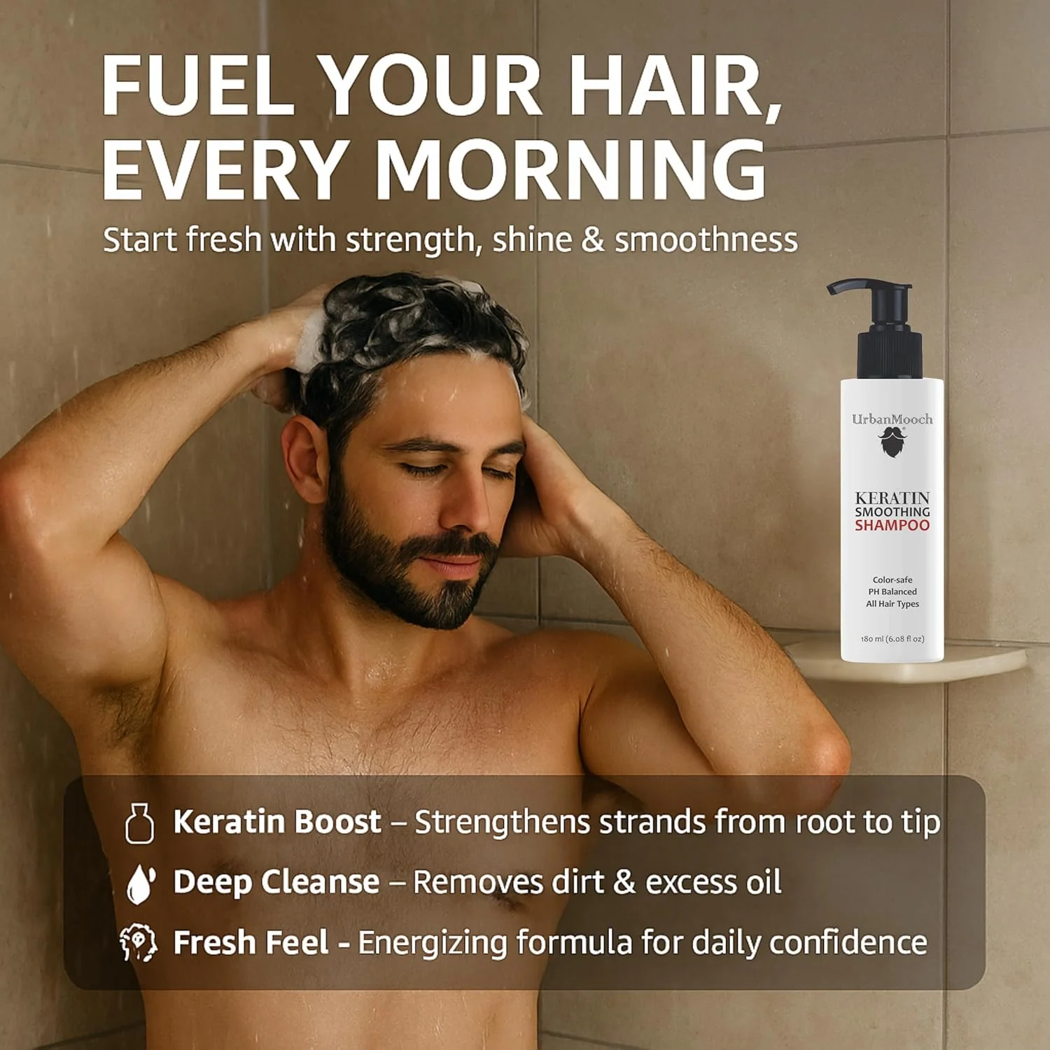 UrbanMooch Keratin Smoothing Shampoo for Men – Frizz Control, Color-Safe & pH Balanced, 180ml - Image 3