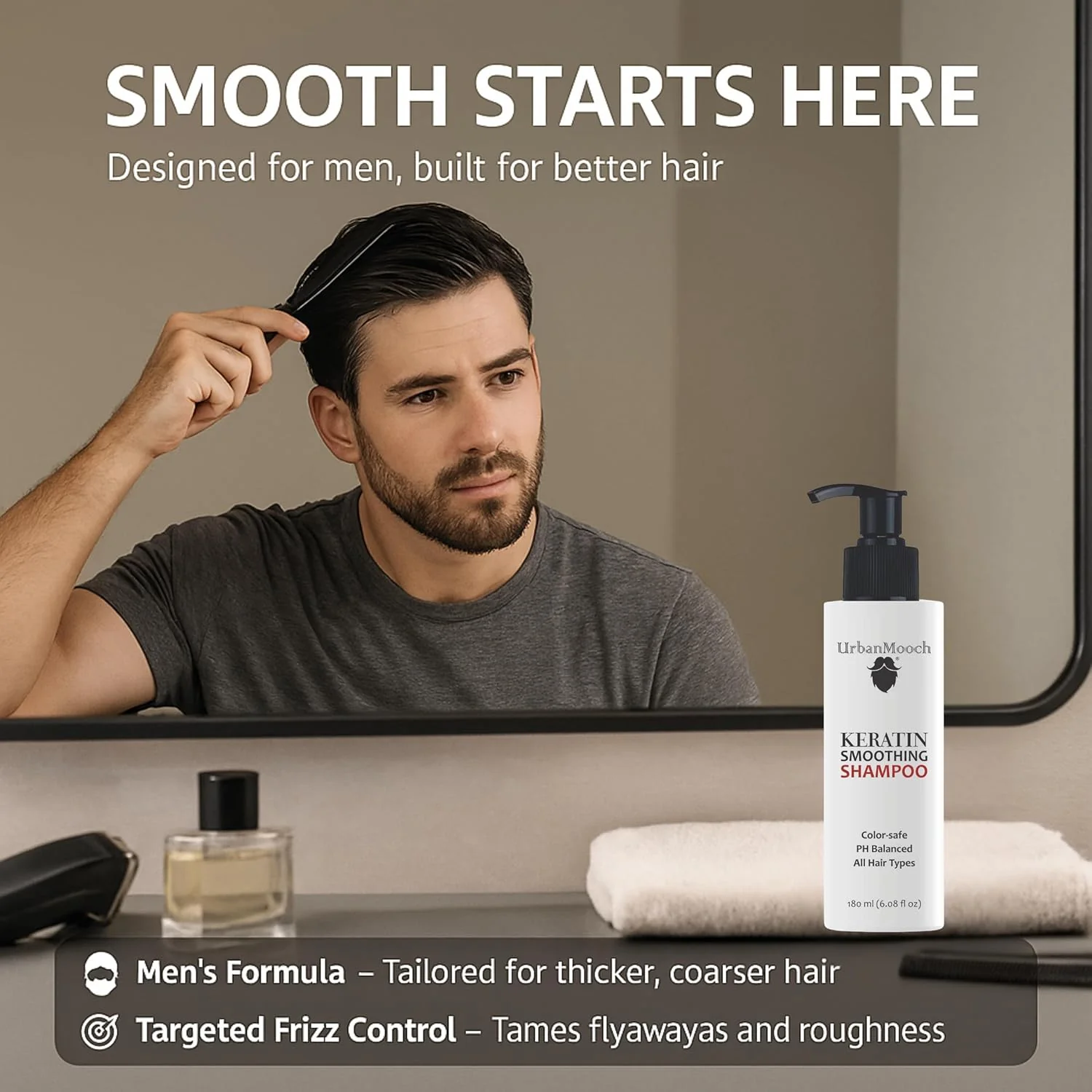 UrbanMooch Keratin Smoothing Shampoo for Men – Frizz Control, Color-Safe & pH Balanced, 180ml - Image 4