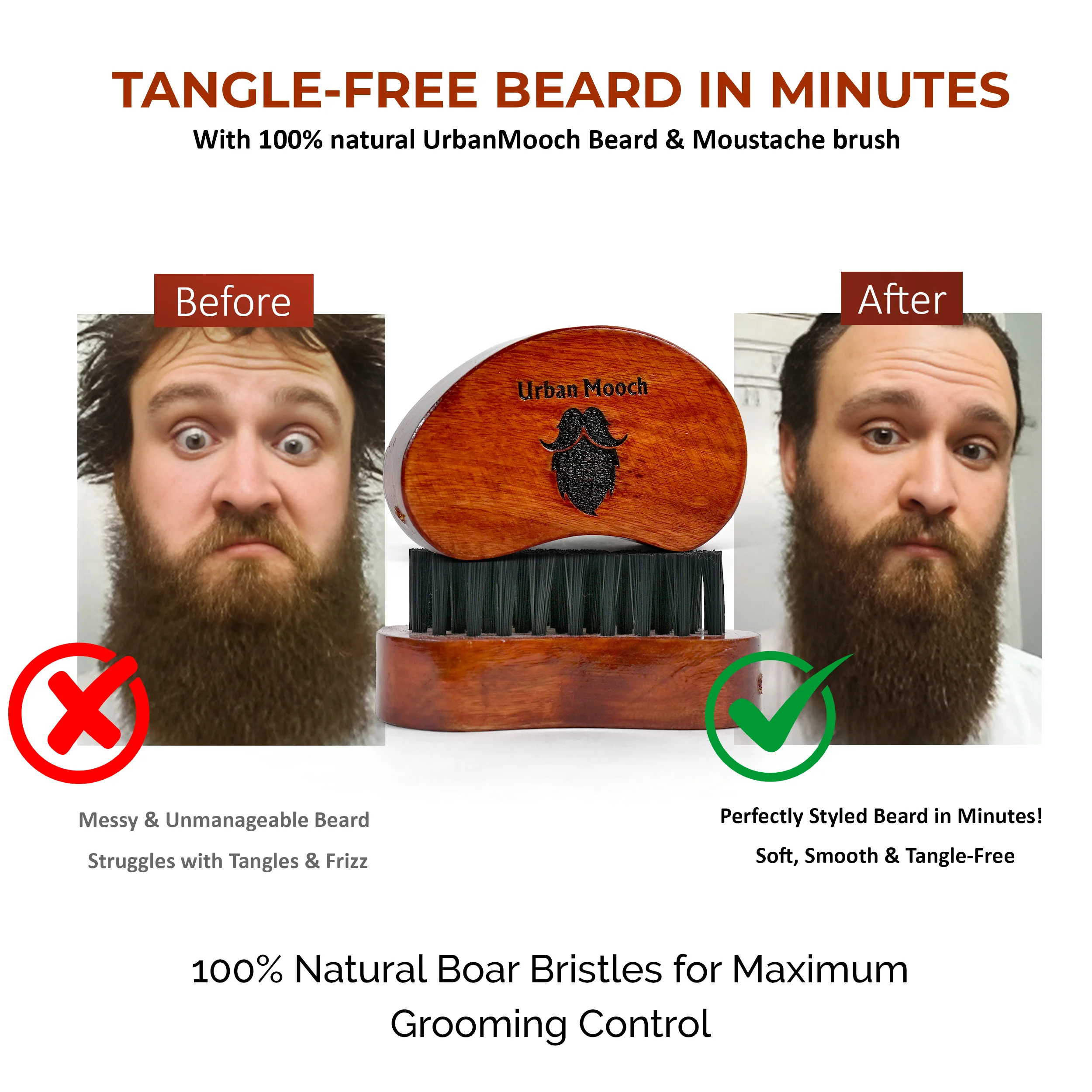 UrbanMooch Nylon Bristle Beard Brush for Men | Detangles, Styles & Tames Beard | for All Beard Types - Image 5